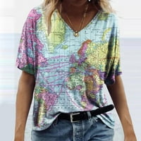 LeylayRay vrhovi za žensku majicu Modni V izrez T majice Kratki rukav Trendi ispisani tee dame bluze ljetna udobna odjeća