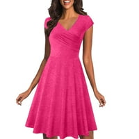 Haljina za žene, ženska ležerna modna čvrsta kratka rukava V-izrez za zabavu koljena ružičasta m