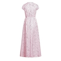 Ženske haljine V-izrez Maxi Ležerne prilike A-line ispisana ljetna haljina kratkih rukava Pink XL