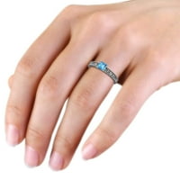 Blue Topaz Milgrain Cvjetni urezani zaručnički prsten za ugrađene 0. Carat 14k bijelo zlato. 6,5