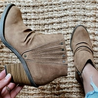Juebong Zimske udobne tople ženske cipele Chunky blok peta patentne cipele, smeđe veličine 7,5