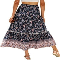 Thaisu Žene Ljetna duga suknja, elastična struka cvjetna suknja za ljuljanje u casual svakodnevno