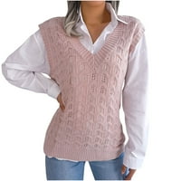 Žene Slatko srčani ples ploča prsluk prsluk V izrez Boja blok bez rukava pulover pletena tenk ružičaste