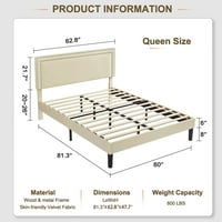 Kraljica platforma platforma okvir kreveta s podesivim tapeciranim uzgojem, modernim madracem, jakim nosačem od škriljevca, nije potrebna proljeća, jednostavna montaža