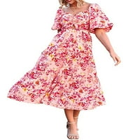 Kelajuan ženska ljetna casual haljina za plažu s kratkim rukavima cvjetna tiskana duga haljina ruched