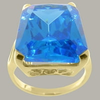 Čvrsta 14K žuto zlato Žene Veliki pasijans plavi kubični cirkonijski CZ korping prsten - veličina 5.