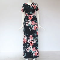 Maxi haljine za žene proljeće ljeto casual o-vrat s kratkim rukavima cvjetni otisak duge maxi haljine