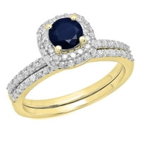 DazzlingRock kolekcija 10k okrugli rez plavi safir i bijeli dijamant Bridal Halo angažman prsten set,
