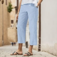 Ediodpoh dame ravne noge pantalone pamučne posteljine džepovi Capris plaža obični pantalone Ženske casual