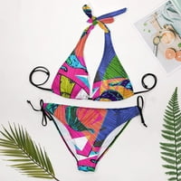 Tropic egzotični multicolor banana palmi napušta žene Halter string trokut bikini setovi dva seksi kupaći