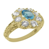 Britanci napravio 9k žuto zlato prirodno plavo Topaz i kubični cirkonijski ženski Obećani prsten - veličine
