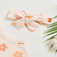 Djevojčica za bebe Ljetna odjeća cvjetni printer rukav bez rukava i ruff trake za glavu Postavite odjeću