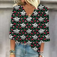 HOMCHY pulover Top Ženska bluza za žensku košulju Casual Labavi majice Obrezivanje rukava Print V Vrtovi