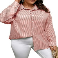Ležerna prugasta košulja dugih rukava vruće ružičaste plus veličine bluze