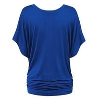 Vrhovi za žene Otemrcloc FashionWomen Solid V-izrez s preklopim Hem Lood Top Majica Blue XXXL
