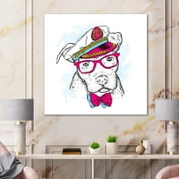 Art DesimanArt Portret psa sa naočalama za fuchia i šešir Dječja umjetnička platna zidna umjetnost otisak