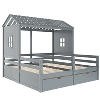 CAREVAS Twin Vijeća kuća za platformu Kreveti sa dvije ladice za i djevojke zajedničke krevete, kombinacija