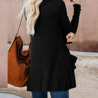 Hinvhai Ženska kaput Ženska ženska kardigan čvrsti dugi rukav džepni gumb kaput gornji odjeća crna 4