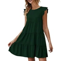 Sayhi ženske ljetne haljine bez rukava ruffle rukave okrugli vrat mini haljina od pune boje Žene zelene