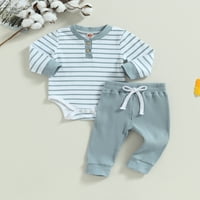 Calsunbaby Baby Boy Fall Outfits dugi rukav Striped Print Romper + Hlače postavilo je topla odjeću