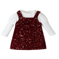 Djeca Toddler Djevojčica Božićne odjeće Rebrasti vrhovi dugih rukava i šljokica Suspendera Dress Xmas