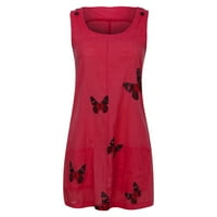 CLLIOS Ljetne haljine za žene kopče za rame bez rukava leptir print pamučne i posteljine haljine za