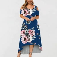 Ljetna haljina za žene dame plus veličina modna ramena s kratkim rukavima cvjetne tiskane haljine