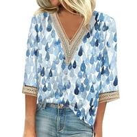 APEPAL ženska ležerna rukava čipka u vratu Vreće Ljeto labave majice bluza nebesko plavo m