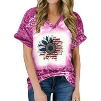 Sawvnm Ženski vrhovi Modna casual labava bluza Dan nezavisnosti Ispis V izrez majice Majice Bluza Print