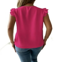 Vruće ružičaste casual obične top v izrez kontrast čipke ženske bluze