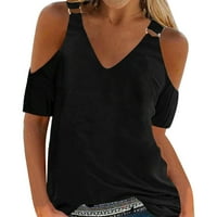 Ženska casual košulja Ljeto od ramena TOP V BluZA od pune boje TOP TOP majica kratkih rukava