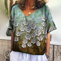 HANAS ženska gornja modna ljetna ženska modna casual tiskana V-izrez kratkih rukava vrhunska bluza cijan