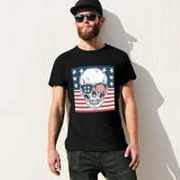Američka lobanja u sunčanim naočalama na američkoj zastavi Muška majica pamuk Ležerne prilike kratkih