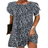 Voguele Žene kratke mini haljine Tunic Summer Sandurs cvjetni print T Majica Haljina za odmor pom pom