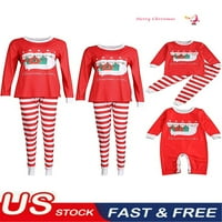 Usklađivanje obiteljske božićne pidžame crtani santa tiskani s dugim rukavima crvene prugaste hlače