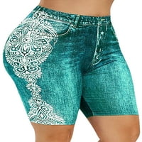 Seksi plesne dame tiskane traper kratke hlače Tummy Control Bermuda kratke tajice High struk izgled