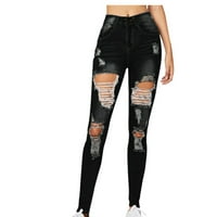 Petort traperice za žene Stretch Bell donje sirove ručke traper pantalone Povucite na Jeansu Trendy Black, XL