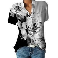 Bazyrey ženske vrhove kratkih rukava potuznog ispisanih bluza ženska Henley labave majice crna l