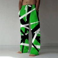 Muška modna casual tiskanog posteljine džepova čipkasti hlače velike veličine hlače malo nejasno zeleno