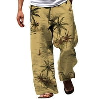 BacOcc muške hlače Muške modne ležerne pamučne i posteljine tiskane džepove čipke hlače velike veličine