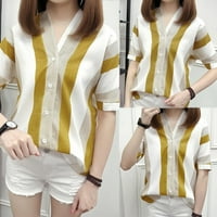 Košulje za žene Loase Fit Fashion Stripe majica s kratkim rukavima V-izrez slobodno vrijeme labavo bluza žuta m