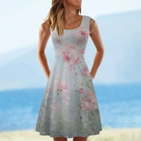Žene Ležerne prilike bez rukava Crewneck Ljetna cvjetna printska haljina za plažu