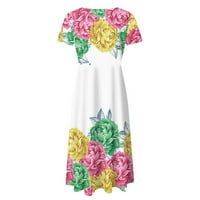 SHPWFBE Ljetne haljine za ženske ružičaste haljine za žene Ležerne prilike kratkih rukava cvjetna tiskana