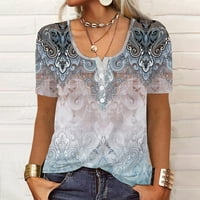 Ayolanni labave majice za žene srušeno ležerno ljeto gumb scoop vrat kratkih rukava s retro grafičkim