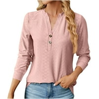 Majica sa šaljicom, ženska jesenska zima solidna boja V-izrez gumb za majicu dugih rukava Top majica