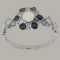 Britanski učinili tradicionalni čvrsti čvrsti srebrni prsten sa prirodnim Opal i Sapphire Womens Wingens