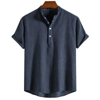 Odeerbi Summer Lounge majica za muške pruge postolje ovratnik Ležerne prilike labave velike bluze kratki