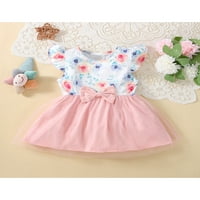 Lesimsam Baby Girl Flyive haljina za leteće rukave, okrugli vrat cvjetni uzorak A-line haljina, dvoslojna