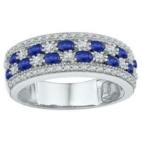 Sterling Silver Women okrugli laboratorijski plavi sapphire Band prsten 2- CTTW