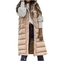 Ženski dugi puffer prsluk zimski prekrivani kapuljač s kapuljačnim jaknom prsluk bez rukava bez rukava